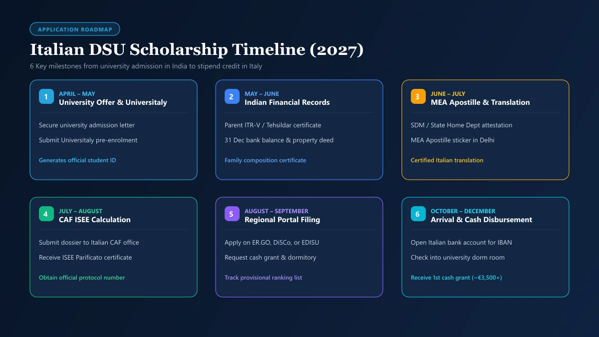 Italian DSU scholarship application timeline and roadmap for Indian students