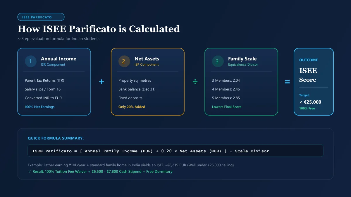 How is ISEE Parificato calculated for Indian students flow chart