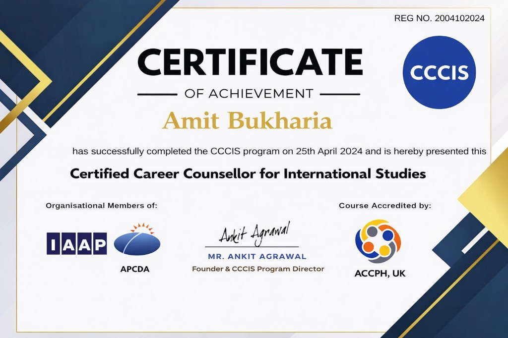 CCCIS Certified Career Counsellor Certificate - Amit Bukharia